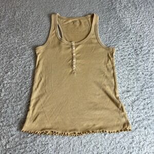 Aerie Mustard Yellow Ribbed Henley Tank Top Lettuce Edge Racerback Medium